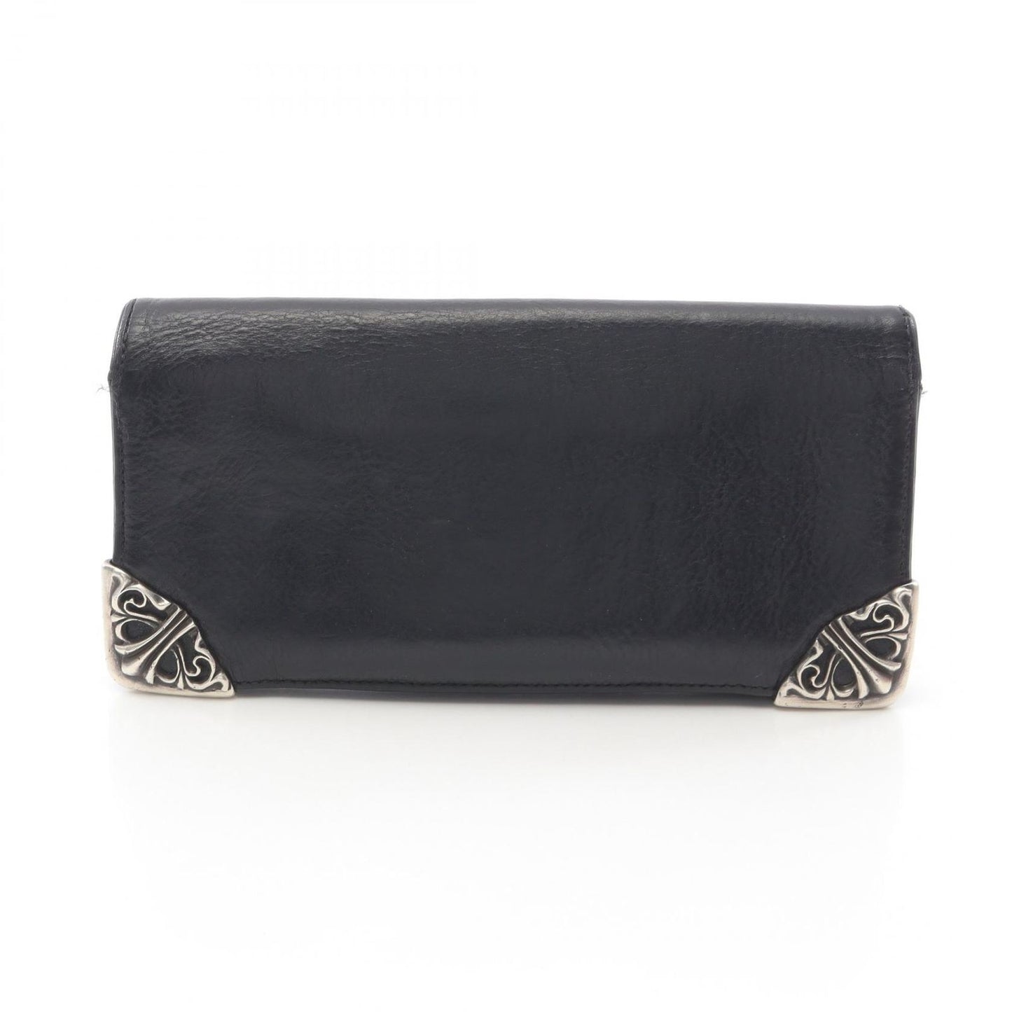 CHROME HEARTS Long Single Fold Tips Leather Wallet - Black & Silver