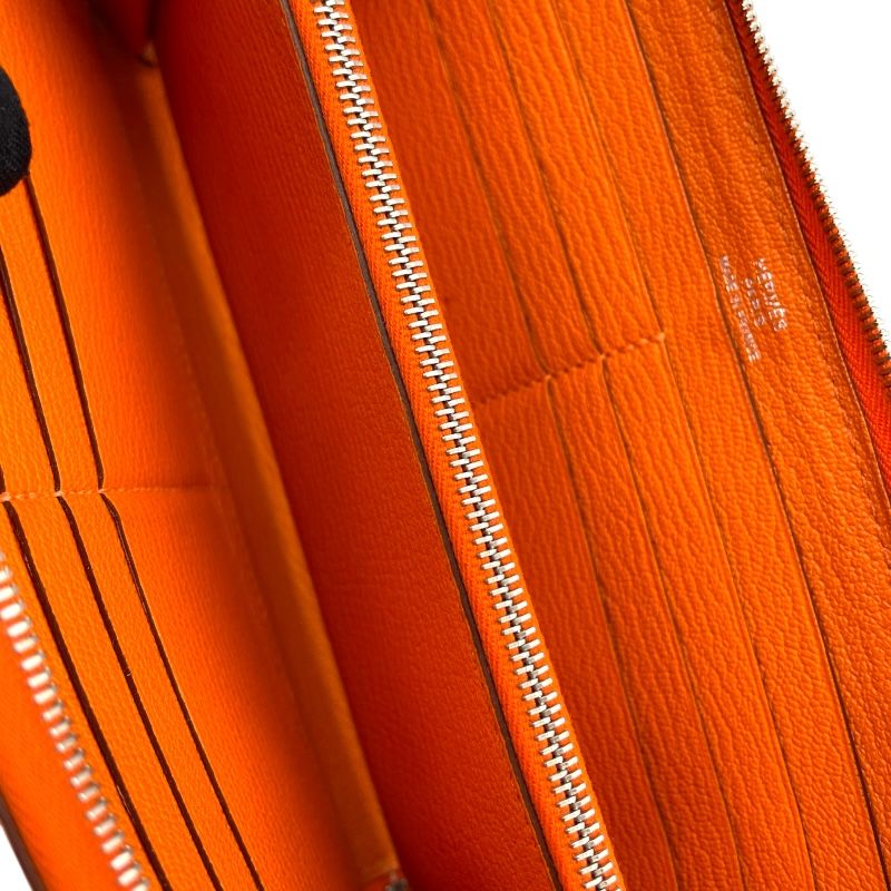 HERMES Azap Long Wallet in Orange & Silver Hardware - Unisex