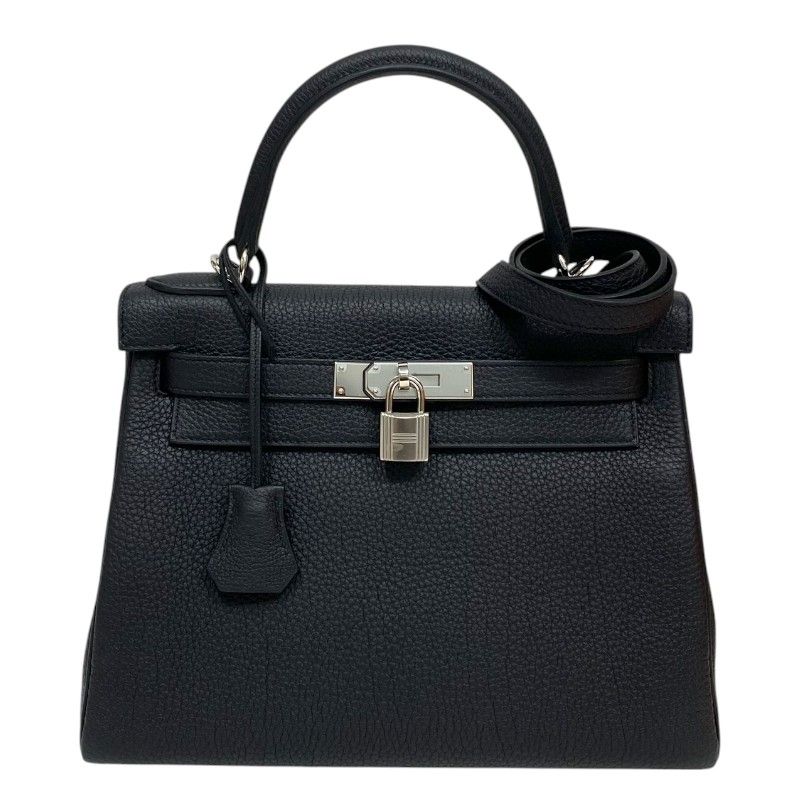 HERMES Kelly 28 Black Togo Leather Handbag with Silver Hardware