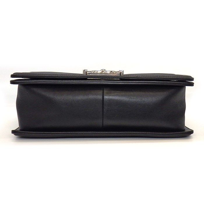 Chanel Boy Bag 25 Chevron Black Grey Lambskin Silver Hardware