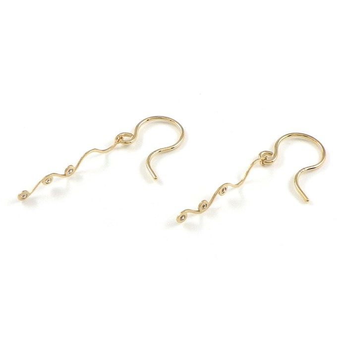 Elegant Wave Diamond Hook Earrings in K10 Yellow Gold