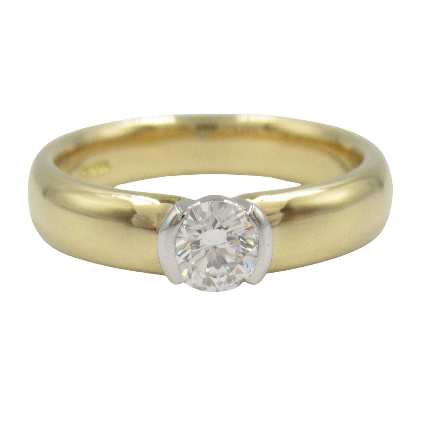 TIFFANY & CO 18K Yellow Gold & Platinum Solitaire Ring - Size 9