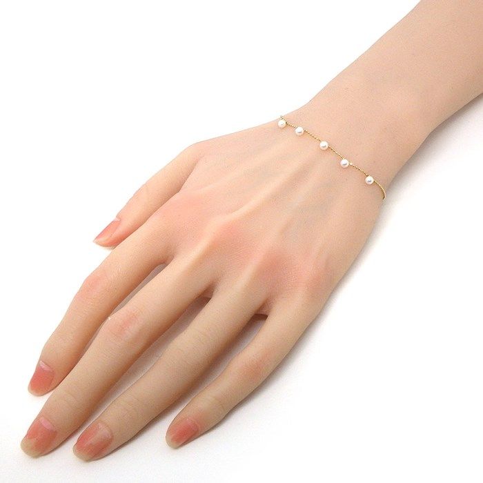Elegant K10YG Pearl Bracelet with 5 Points of 3.5mm Pearls