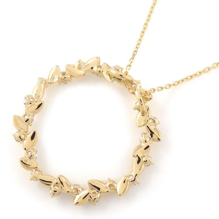 Elegant Round Leaf Diamond Necklace in K18 Yellow Gold - 0.40ct