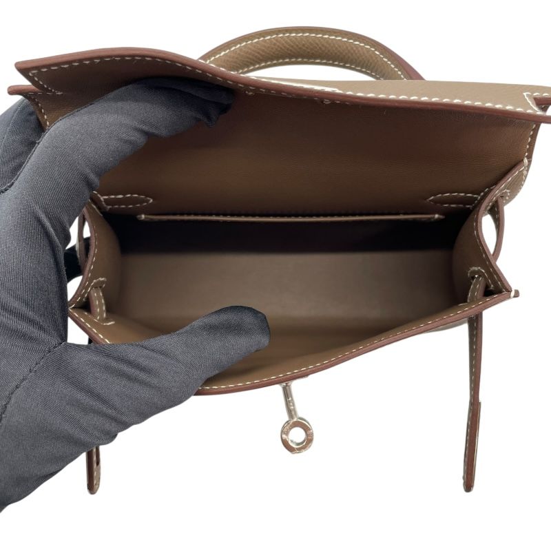 HERMES Mini Kelly 2 W Stamp (2024) Etoupe with Silver Hardware