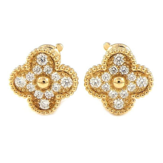 Van Cleef & Arpels Vintage Alhambra Diamond Earrings in 18K Yellow Gold