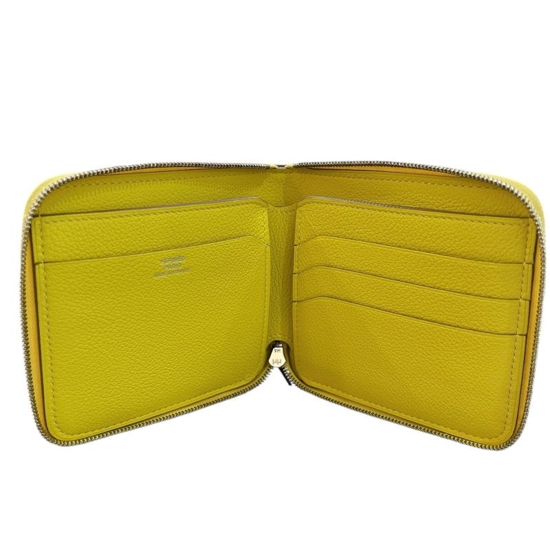 HERMES Zipango Card Case in Lime with Silver Hardware - Unisex