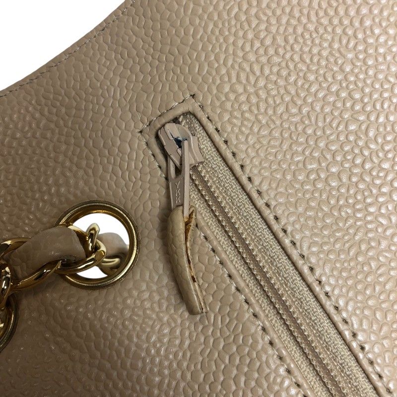 CHANEL Matelassé 25 Beige Caviar Skin Shoulder Bag with Gold Hardware