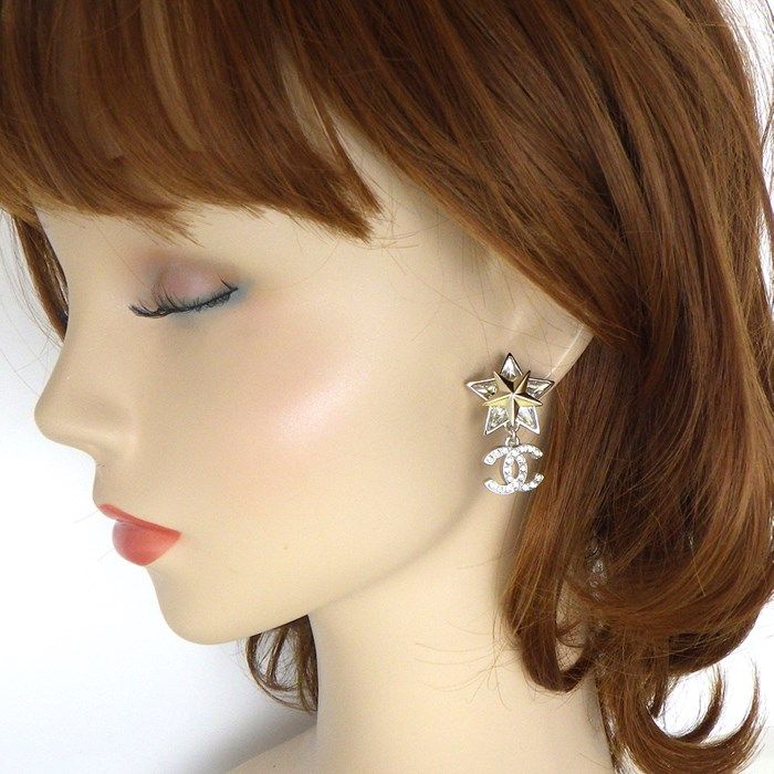 Chanel Coco Mark Star Motif Earrings - Silver & Rhinestone