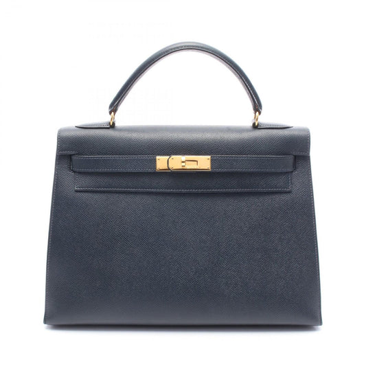 HERMES Kelly 32 Handbag in Blue Marine - Timeless Elegance