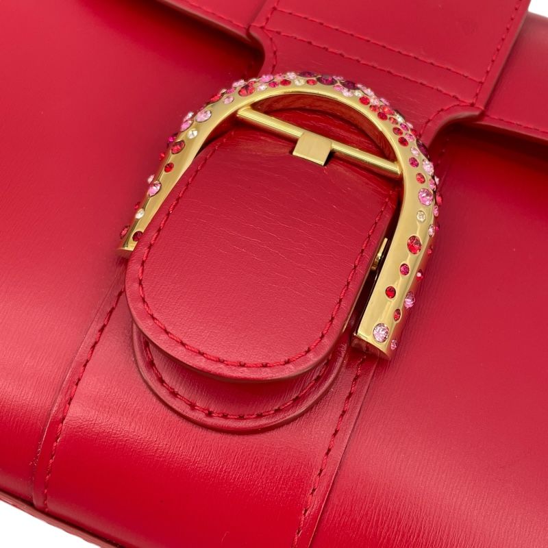 DELVAUX Brillant Mini Red Handbag with Rhinestones & Leather