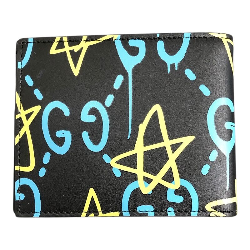 GUCCI GG Ghost Bi-Fold Wallet in Blue/Yellow Leather - Exclusive Design