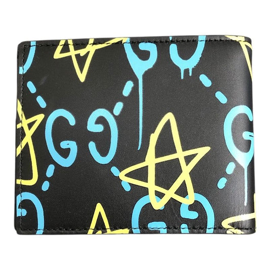 GUCCI GG Ghost Bi-Fold Wallet in Blue/Yellow Leather - Exclusive Design