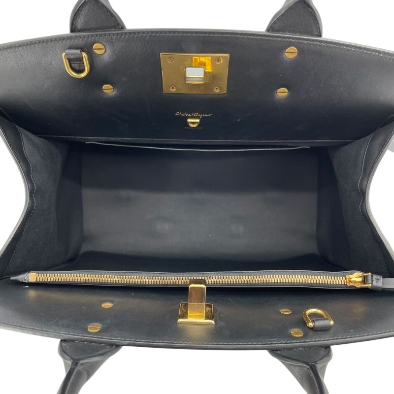 Salvatore Ferragamo Studio 2-Way Black Leather/Raffia Shoulder Bag