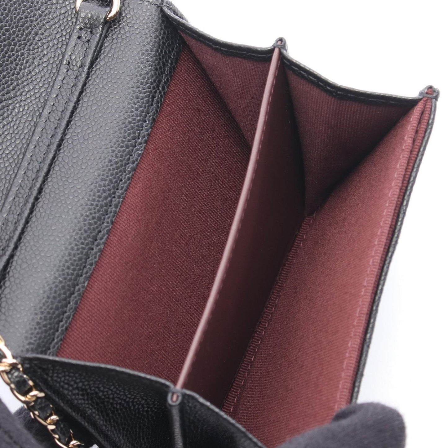 CHANEL Matelassé Mini Chain Wallet in Black Caviar Leather