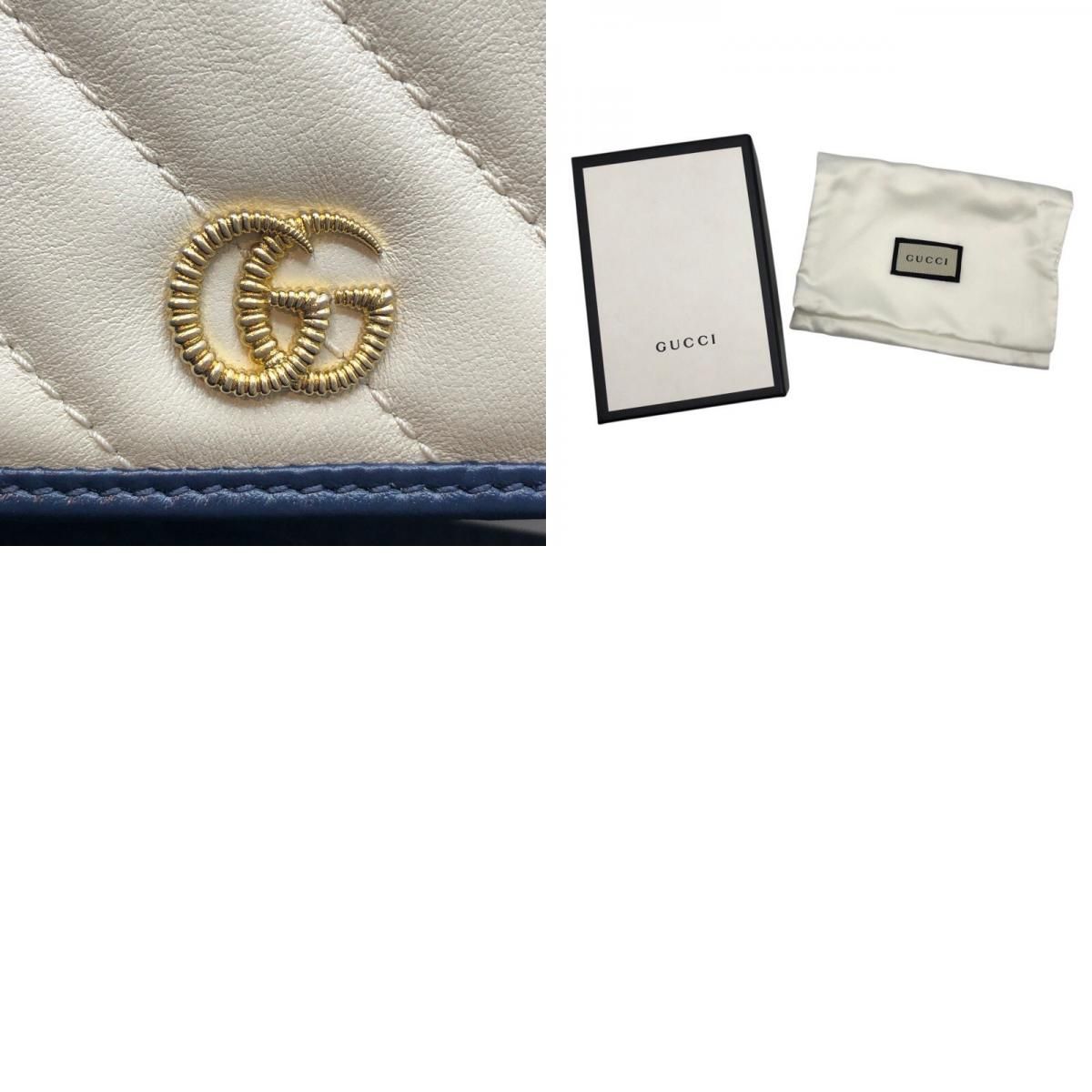 GUCCI GG Marmont Compact Wallet in Ivory & Navy Leather