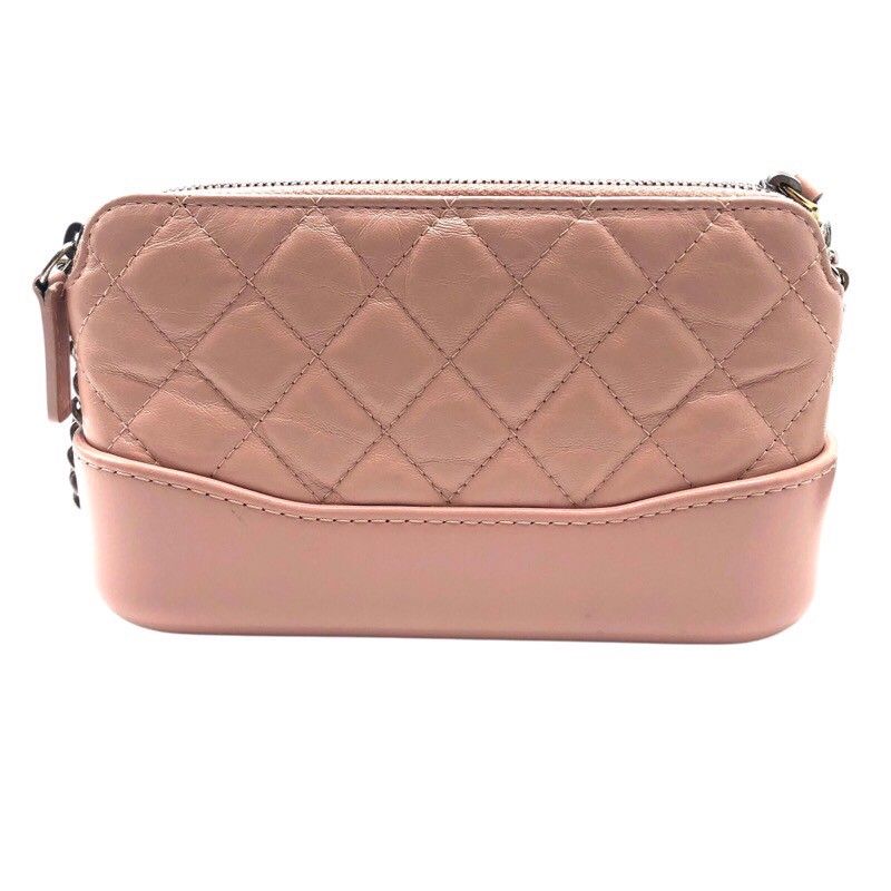 CHANEL Gabrielle Chain Wallet in Pink Leather with Gold & Silver Hardware