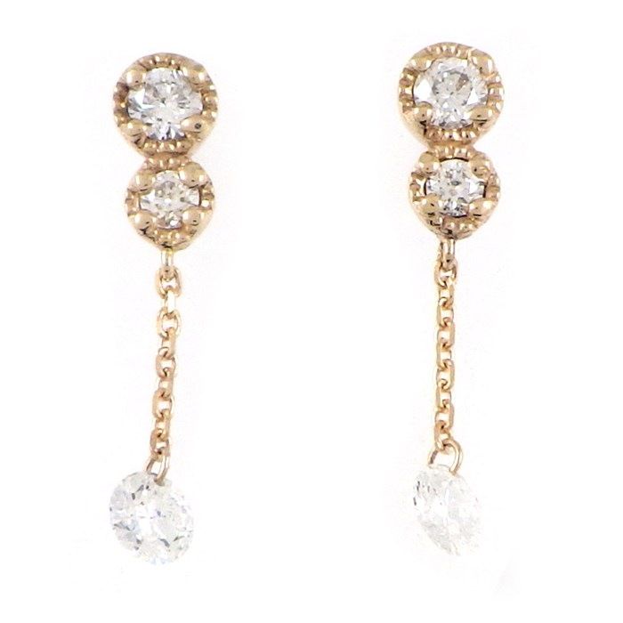 Elegant K18PG Diamond Drop Earrings - 0.11ct & 0.14ct