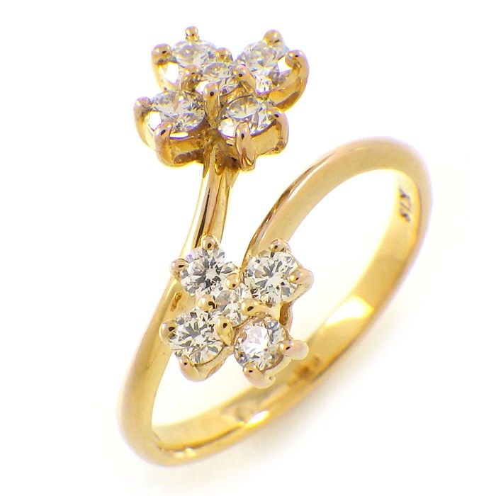 Exquisite K18YG Diamond Flower Twist Ring - 0.50ct