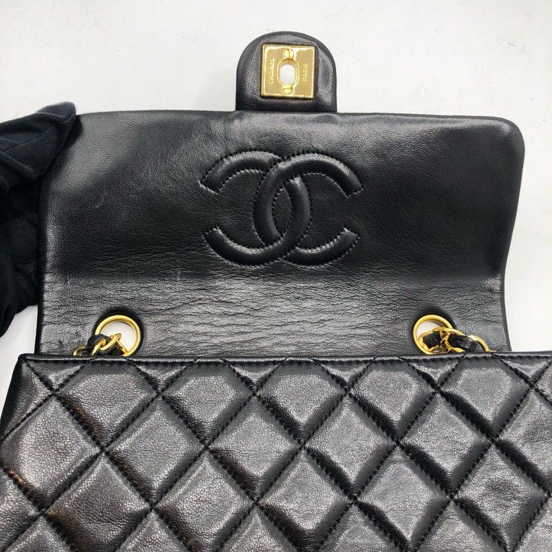 CHANEL Matelassé Chain Shoulder Bag in Black with Gold Hardware