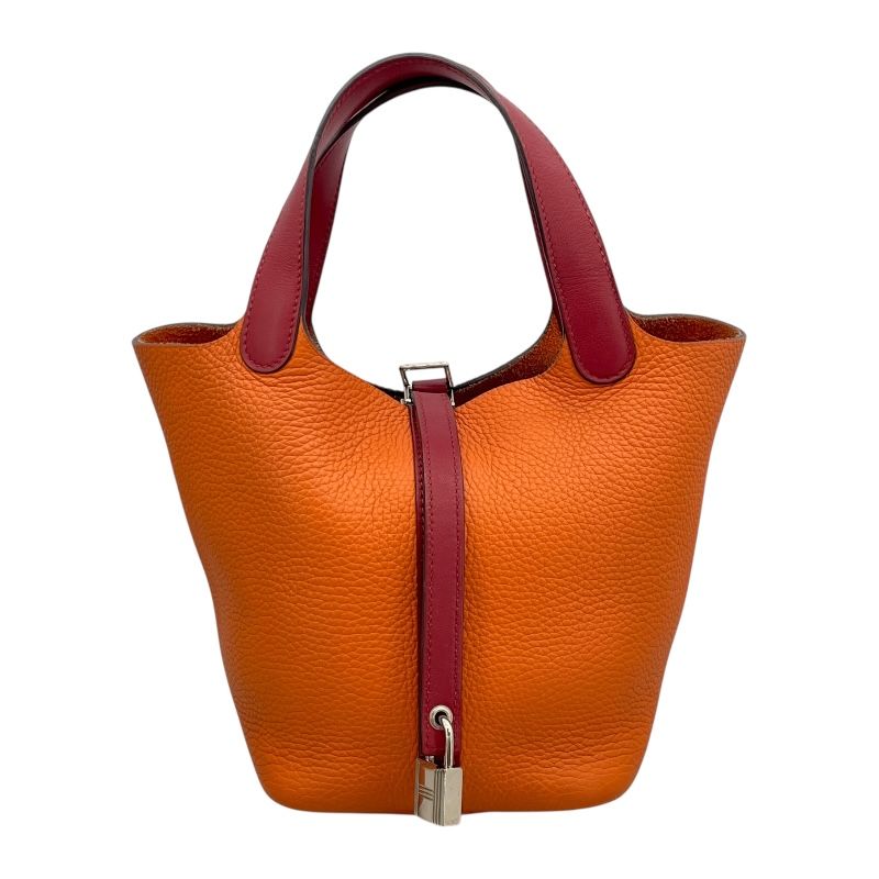 HERMES Picotin Lock PM Touch - Orange/Rouge Grenat with Silver Hardware