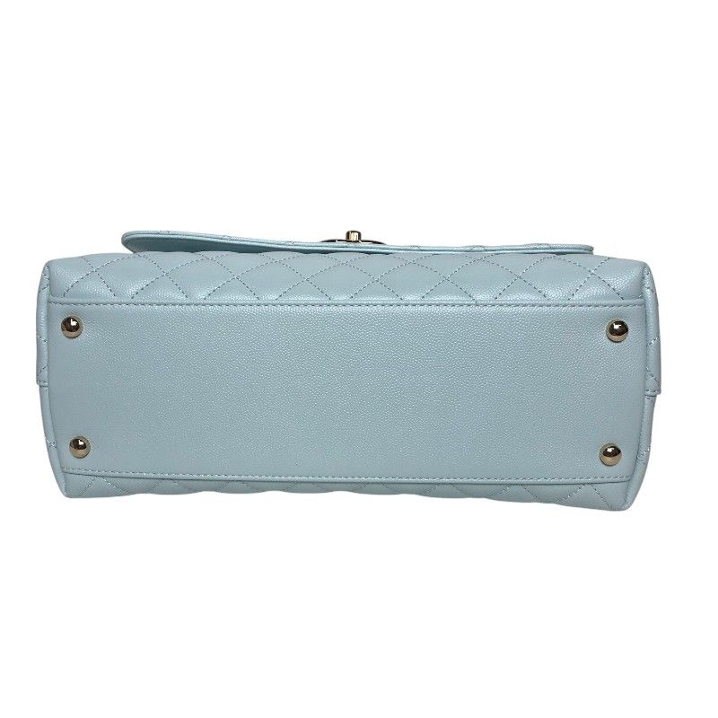 CHANEL Coco Handle 29 Light Blue Caviar Leather Handbag