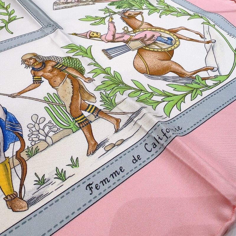 HERMES Carre 90 Costumes Civils Actuels Pink Silk Scarf