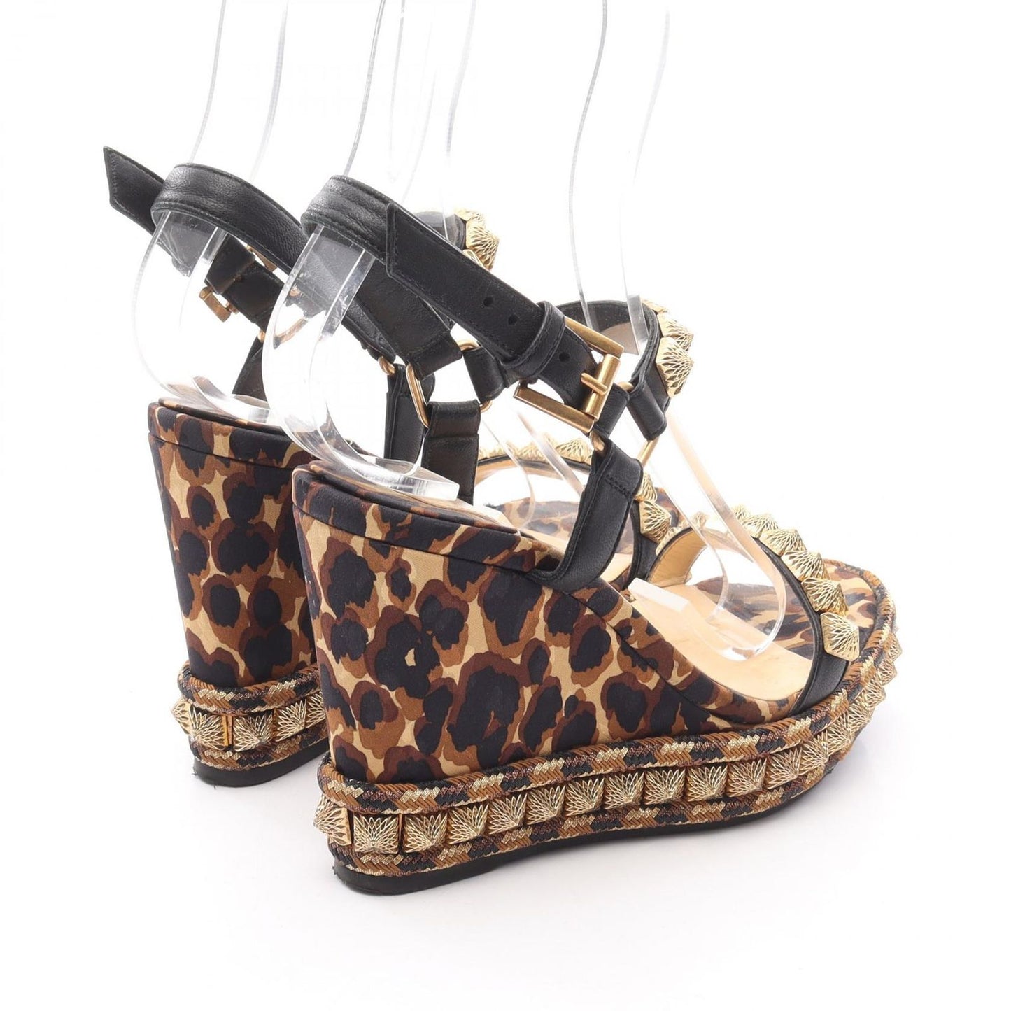 Christian Louboutin Brown & Black Leather Wedge Sandals - Size 35