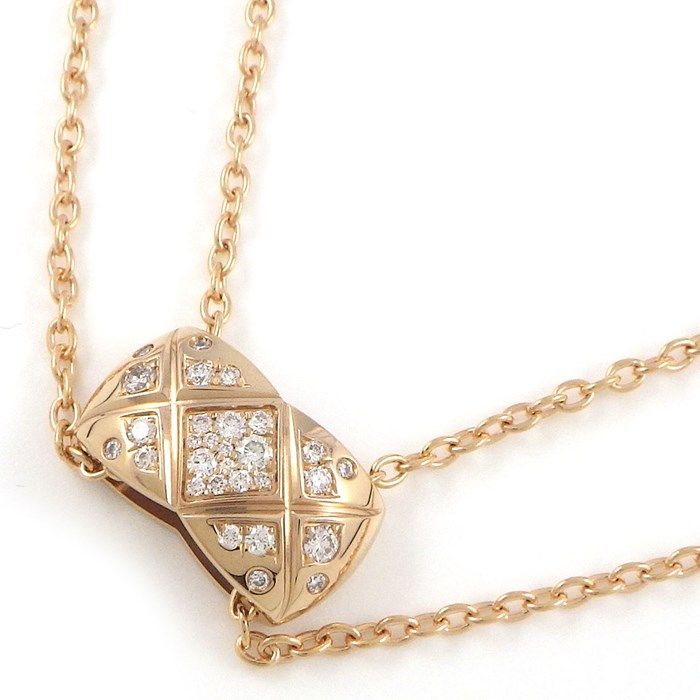 CHANEL Coco Crush Matelassé Diamond Necklace in K18 Beige Gold