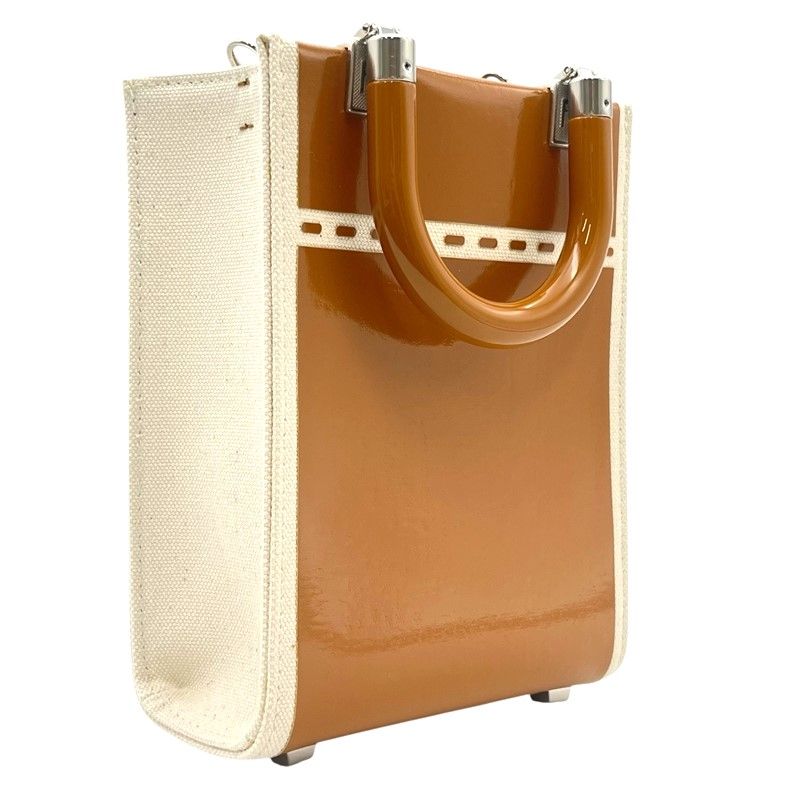 Fendi Sunshine Shopper Mini Handbag - Brown & Ivory Patent Canvas