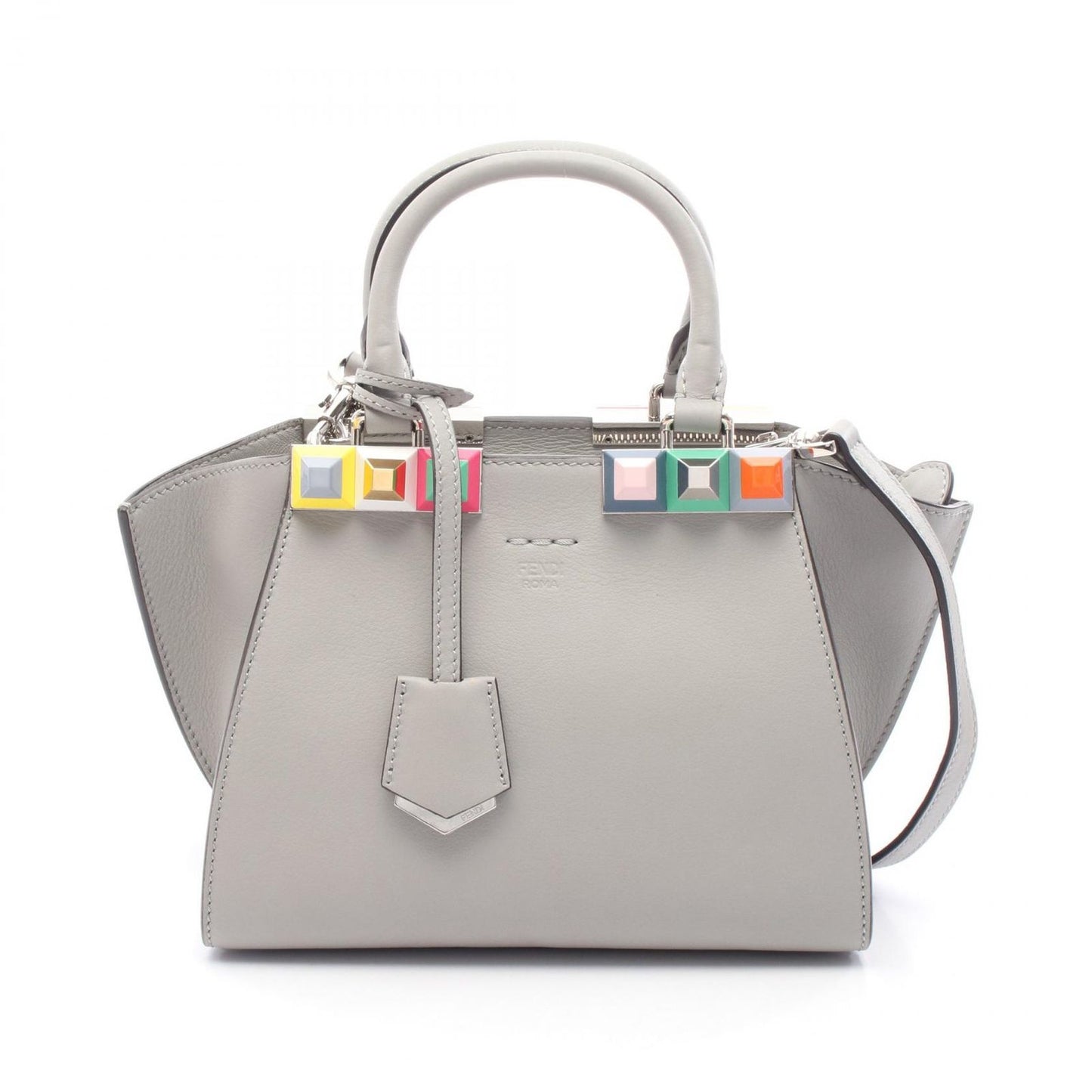 FENDI Mini Trois Jours Handbag in Gray Leather - Exquisite Craftsmanship