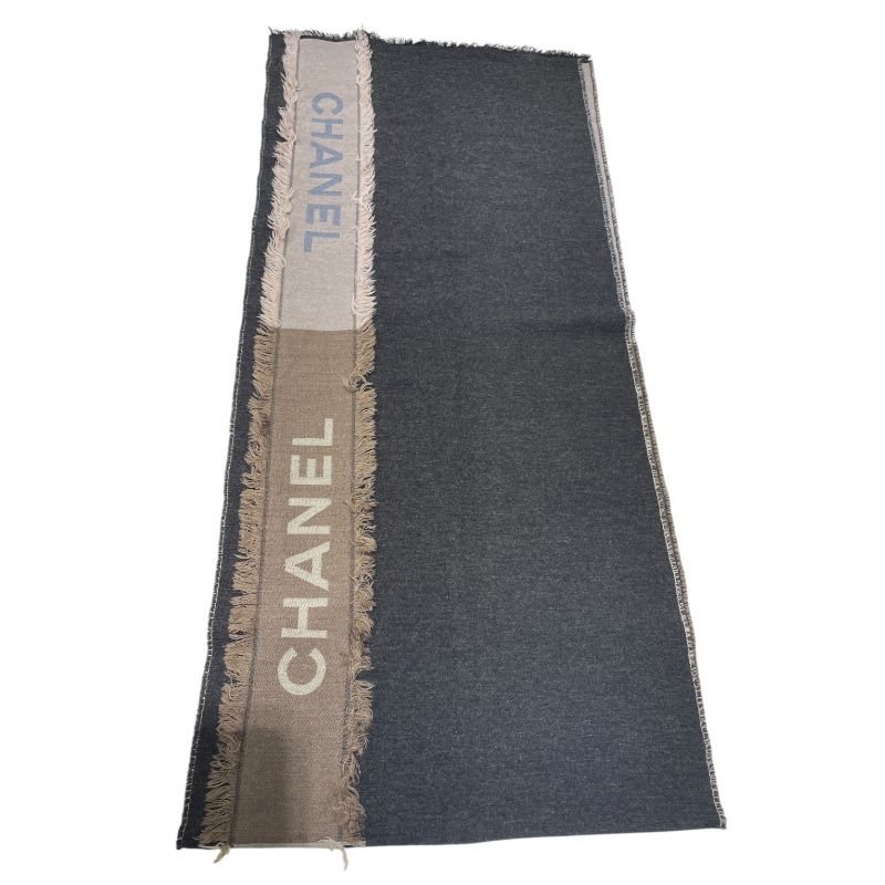 CHANEL Oversized Scarf in Gray, Blue & Beige - Cashmere, Silk & Wool