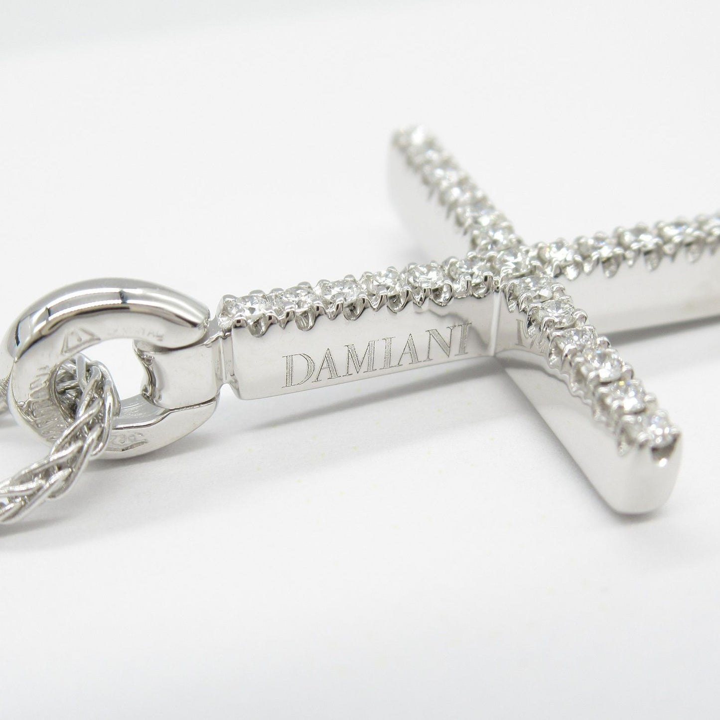Damiani Mystery Cross Diamond Necklace in 18K White Gold