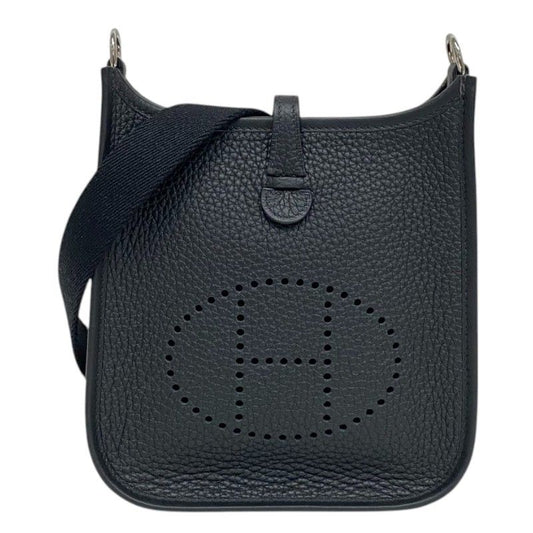 HERMES Evelyne TPM Black Togo Leather Shoulder Bag with Silver Hardware