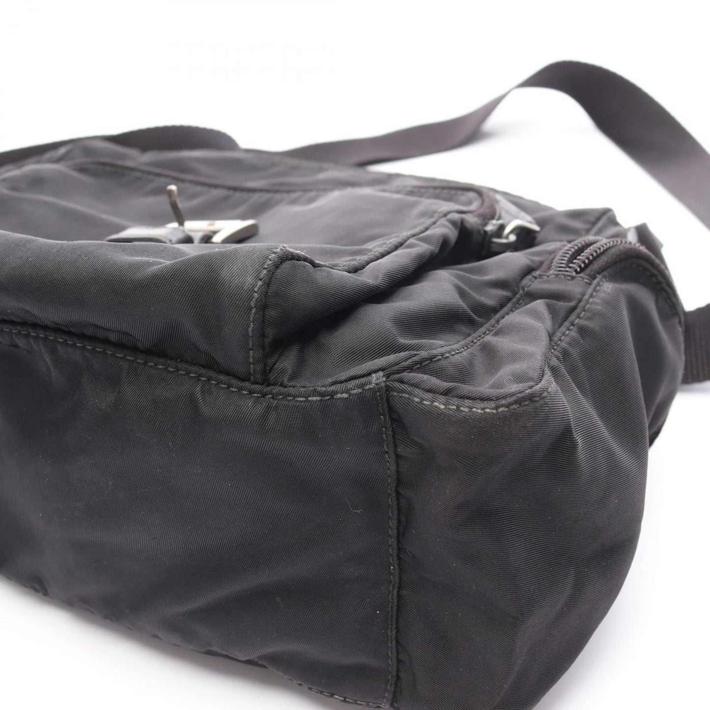 PRADA TESSUTO CALF Shoulder Bag in Black Nylon & Leather