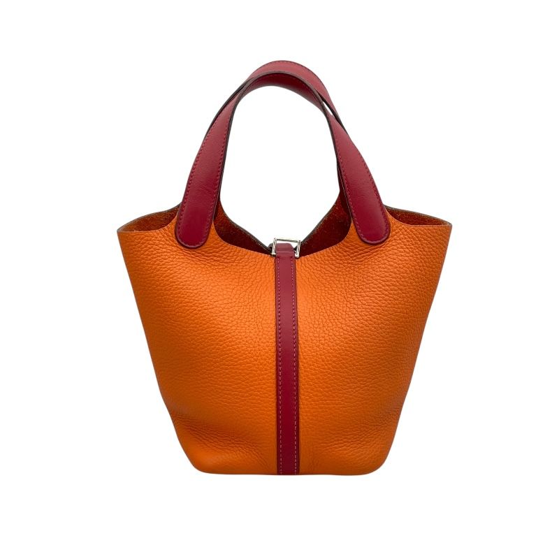 HERMES Picotin Lock PM Touch X刻 in Orange/Rouge Grenat with Silver Hardware