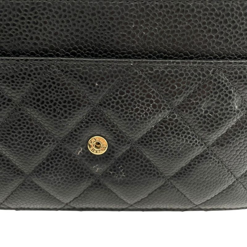 CHANEL Matelassé Chain Wallet A33814 - Black Caviar with Gold Hardware