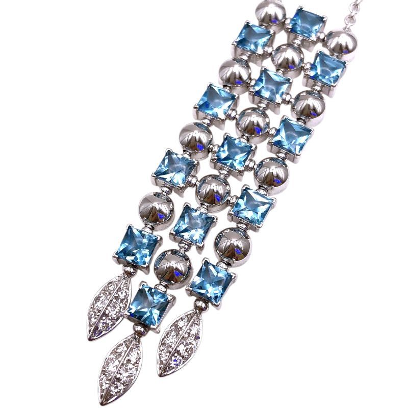 BVLGARI Lucia Necklace in K18 White Gold with Blue Topaz & Diamonds