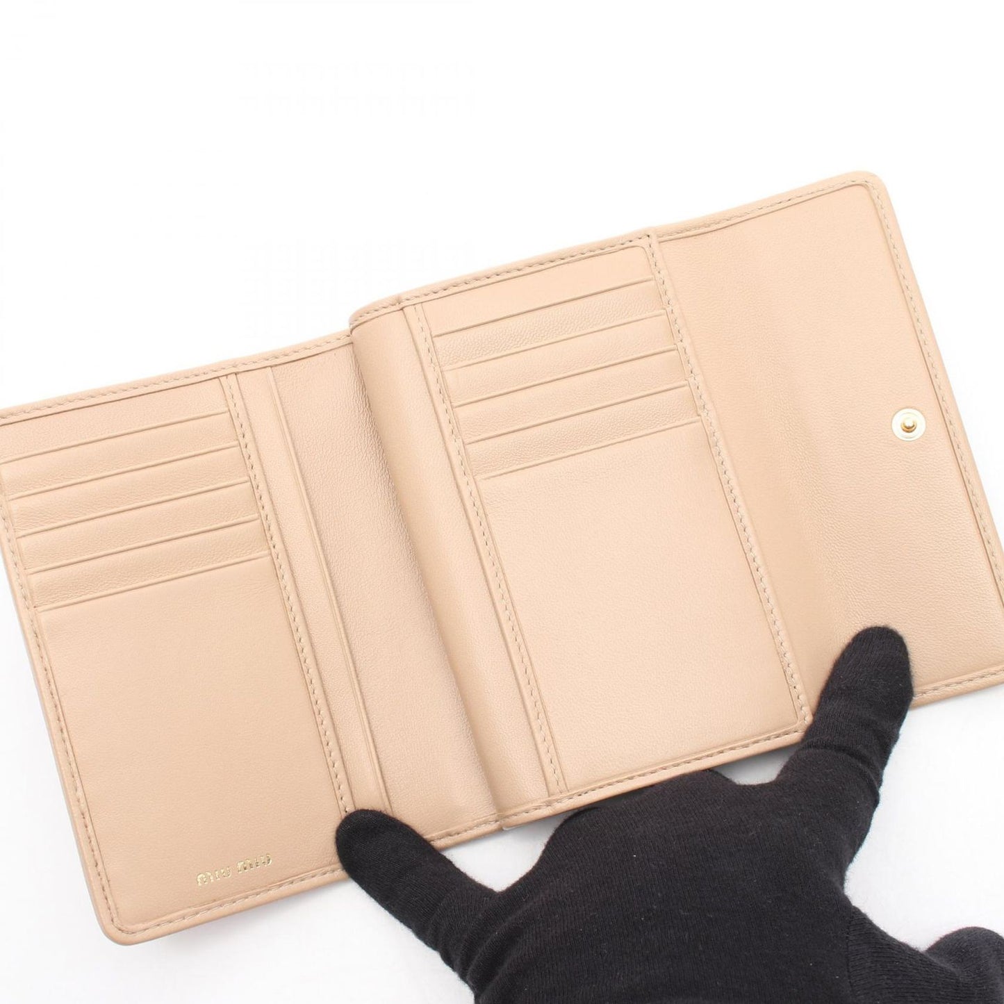 Miu Miu Matelassé Leather Tri-Fold Wallet in Savia - New