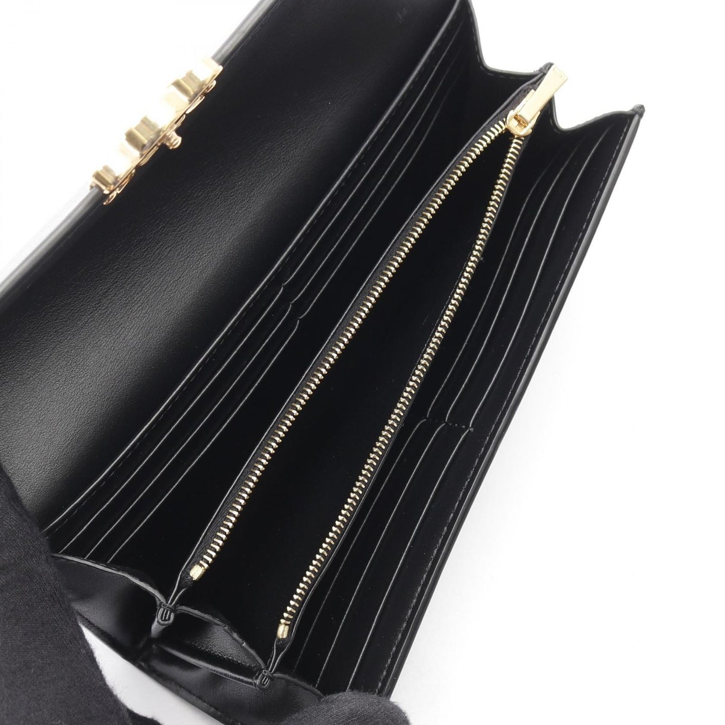 CELINE Triomphe Black Leather Large Wallet - Timeless Elegance
