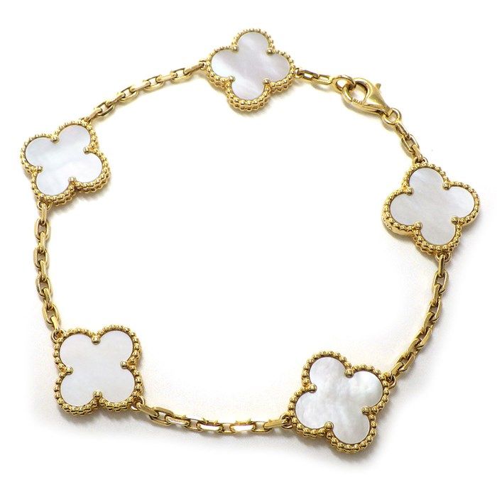 Van Cleef & Arpels Vintage Alhambra 5 Motif Bracelet in K18YG & White Shell