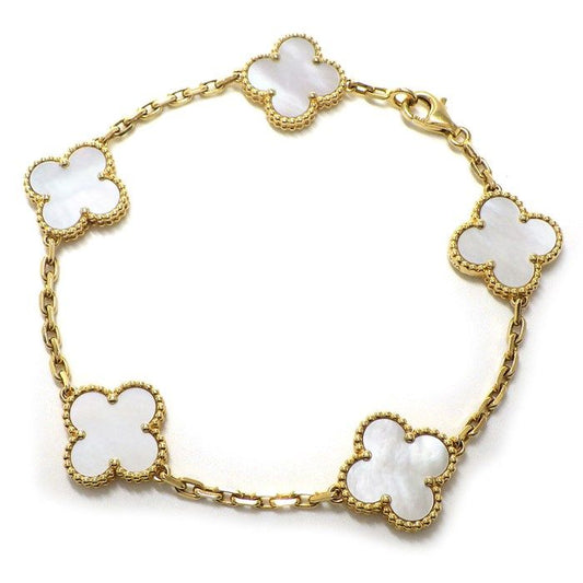 Van Cleef & Arpels Vintage Alhambra 5 Motif Bracelet in K18YG & White Shell