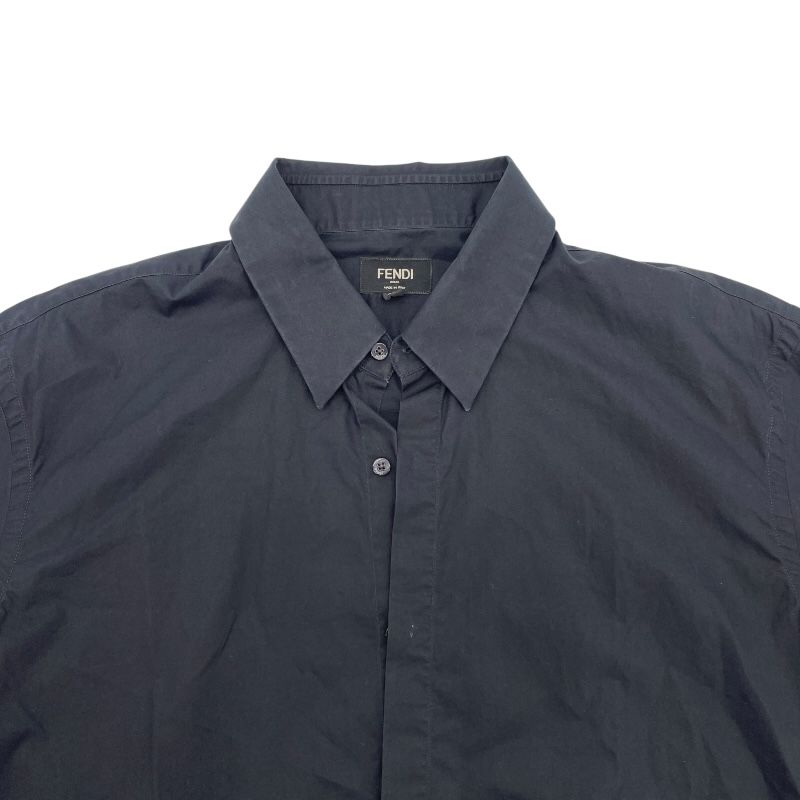 Fendi Logo Embroidered Cotton Shirt - Black, Size 40, 2018