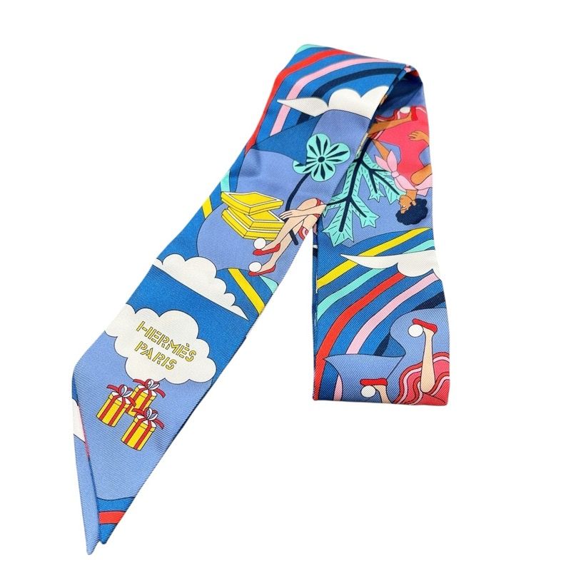 HERMES Twilly Carres Volants Multicolor Silk Scarf for Women