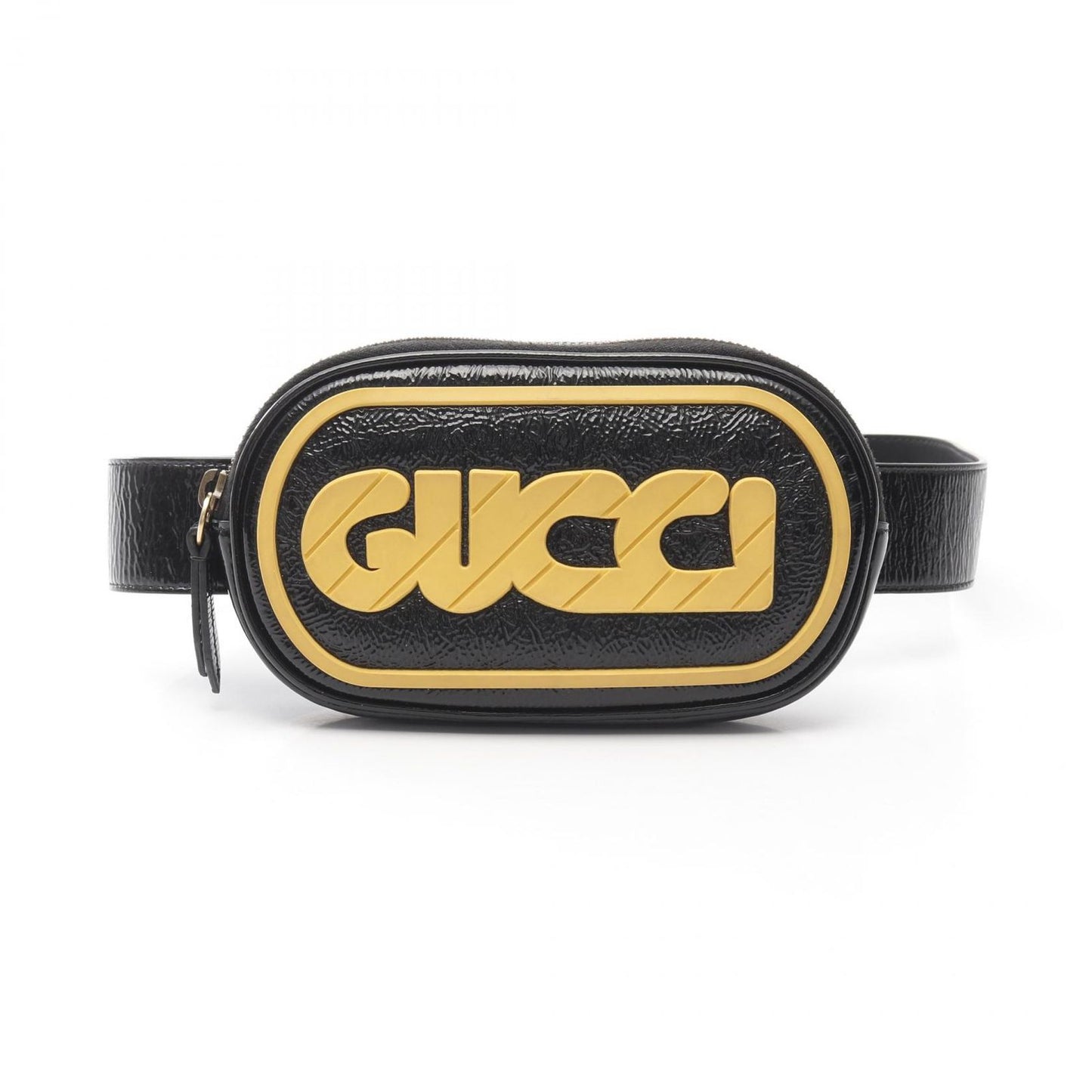 GUCCI Game Patch Logo Belt Bag in Black Patent Leather