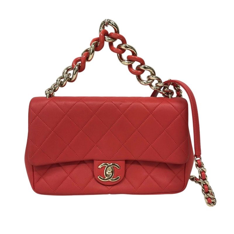 CHANEL Matelassé Flap Chain Shoulder Bag - Red Lambskin