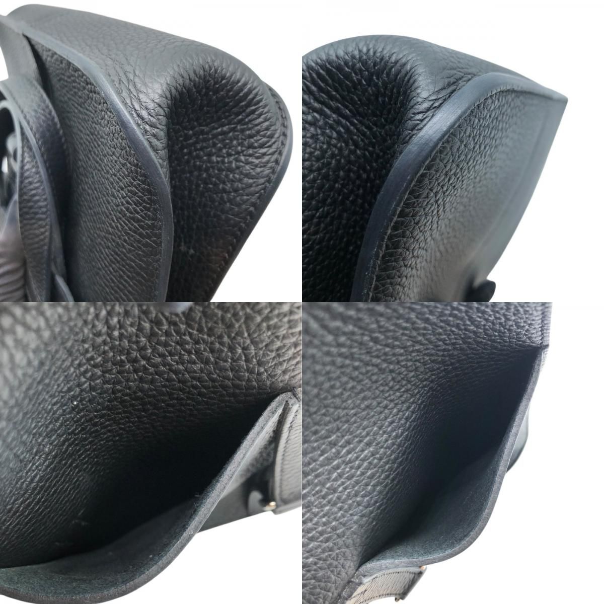 HERMES Arzan 25 Black & Silver Hardware Togo Leather Shoulder Bag