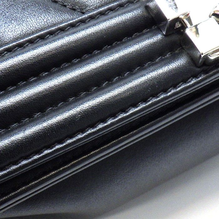 Chanel Boy Bag 25 Chevron Black Grey Lambskin Silver Hardware