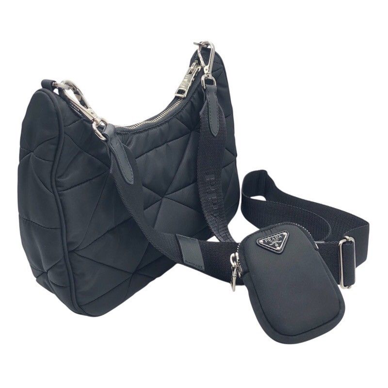 PRADA Padded Re-Nylon Shoulder Bag - Black & Silver Hardware