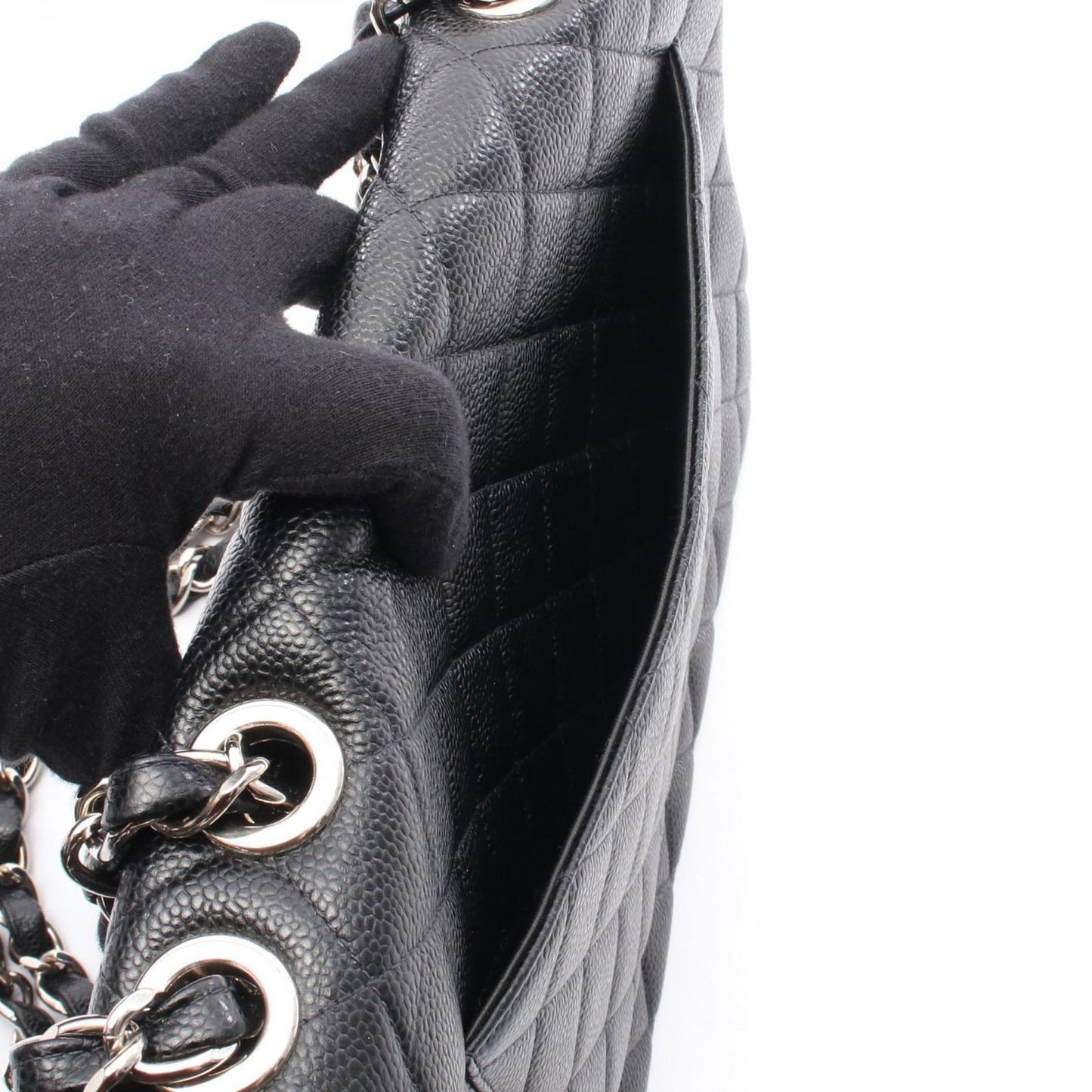 CHANEL Matelassé 30 Single Flap Shoulder Bag in Black Caviar